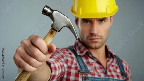Construction worker holding a hammer