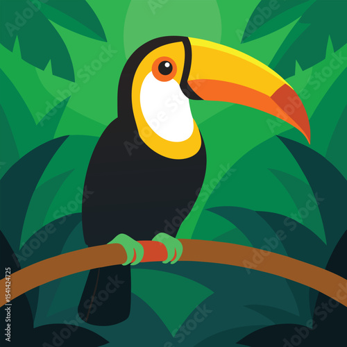 Vibrant toucan on weathered gnarled branch vector illustration