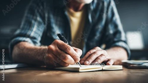 Close-up of person writing in a notebook.