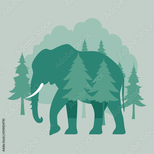 African elephant double exposure vector design