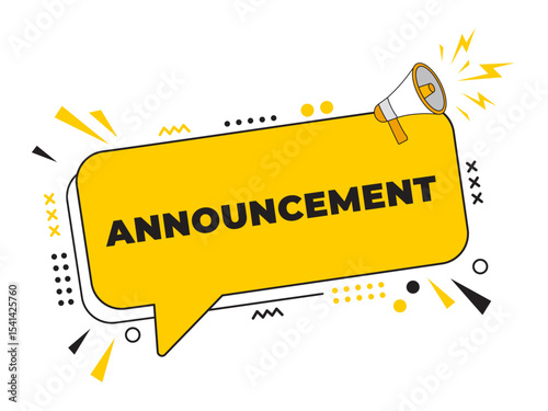 Megaphone with a Announcement message inside a speech bubble banner. Ideal for use in business, marketing, and advertising