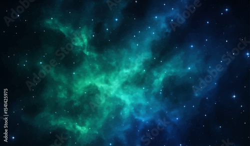 Abstract background of a starry space with blue light and bright nebulae