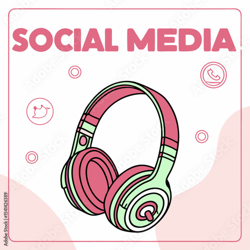 "Social Media Headphone Vector with Communication Icons and Modern Style"
