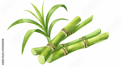 Fresh Sugarcane stalks watercolor illustration nature