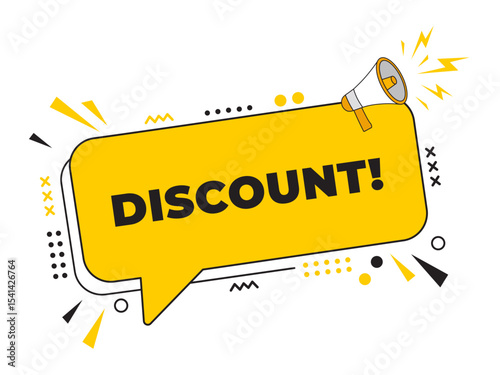 Megaphone with a Discount message inside a speech bubble banner. Ideal for use in business, marketing, and advertising