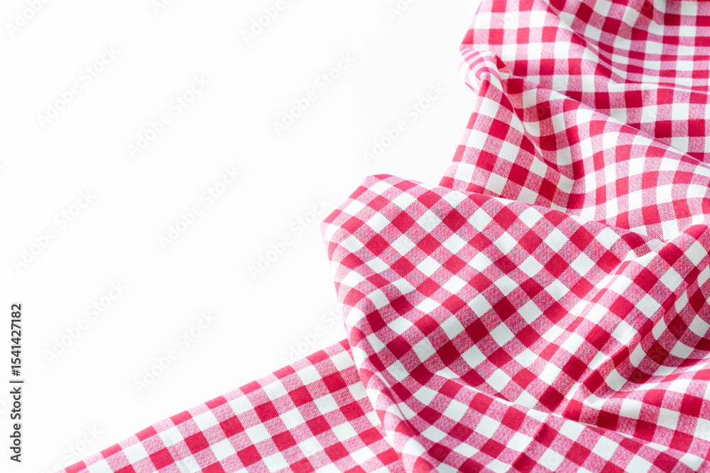 Fototapeta premium Red and White Gingham Fabric with Wrinkles and Texture Detail
