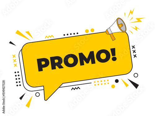 Megaphone with a Promo message inside a speech bubble banner. Ideal for use in business, marketing, and advertising