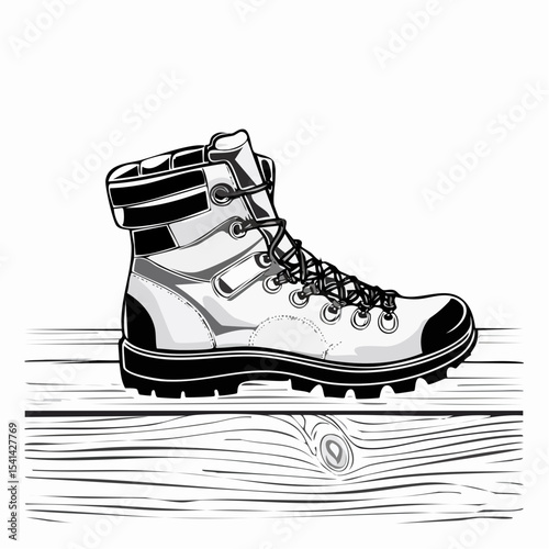 Bild auf Leinwand Hiking boots on wooden surface suggest readiness for outdoor adventure image vector