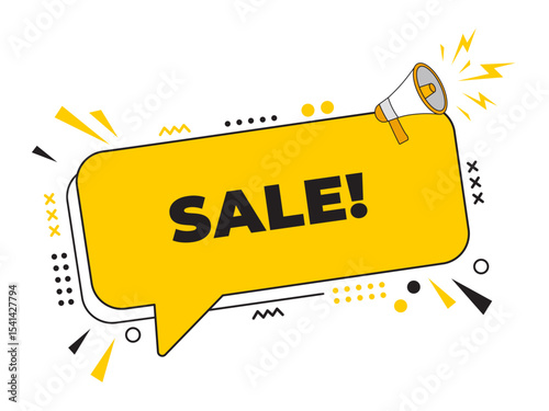 Megaphone with a Sale message inside a speech bubble banner. Ideal for use in business, marketing, and advertising