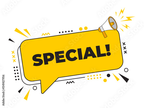 Megaphone with a Special message inside a speech bubble banner. Ideal for use in business, marketing, and advertising