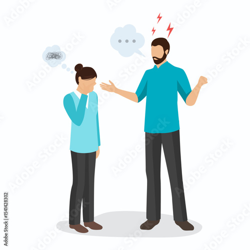 A father is scolding his daughter. Behavior that can cause the child to fall, lose confidence and depressed concept.