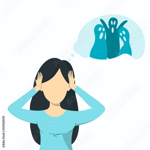 Anxious woman feeling sad and stress concept. Female worries about her problem.