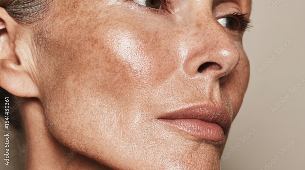 Obraz premium Close up of elderly woman's skin showing pigment spots and natural aging