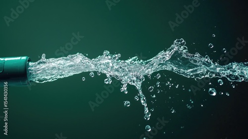 Rubber hose releasing squirt of water. Rinse. Jet flow. Splash