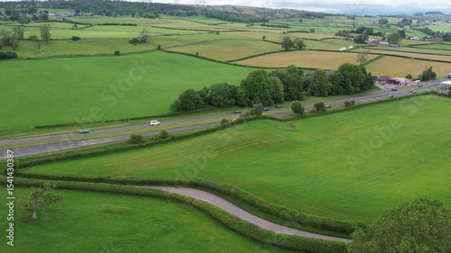 High Angle Footage of Village Countryside Landscape at Near Kendal Town, Lake District of England United Kingdom. Drone Camera Footage Was Captured on June 13th, 2025