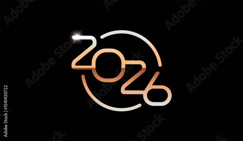 Elegant 2026 golden line art logo design with glowing premium style on black background for luxury New Year greeting, upscale celebration, stylish layout. Vector illustration.