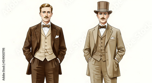 Elegant Gentlemen in Vintage Suits Fashion 1900s Era