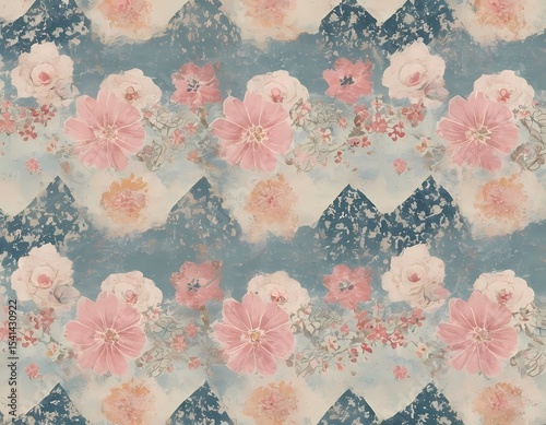 Korean Hanbok-Inspired Seamless Pattern with Floral and Geometric Motifs