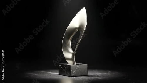 Elegant Silver Sculpture with Marble Base on a Black Background and Studio Lighting