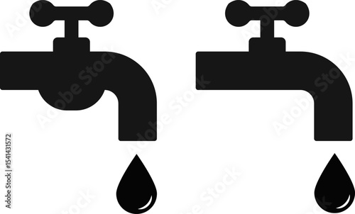 water tap icon set. dripping water drop for conservation awareness. water tap for sink
