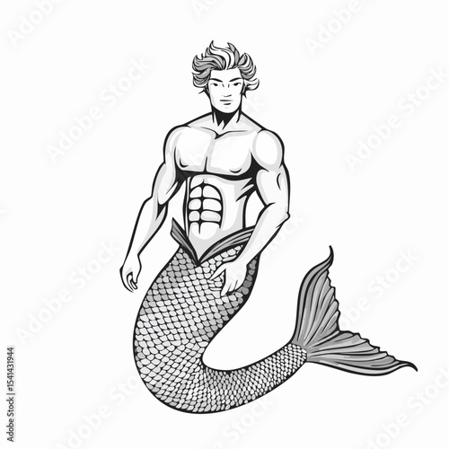 Muscular Male Mermaid Concept  Images Vector isolated on white background.
