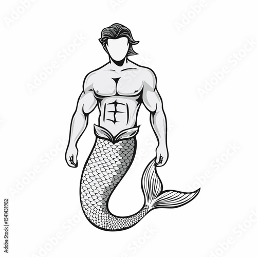 Muscular Male Mermaid Concept  Images Vector isolated on white background.