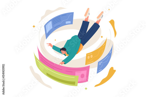 Man Floating in Digital Documents Illustration