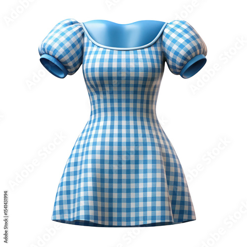 Blue and white checkered dress isolated on transparent background