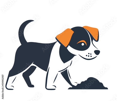Playful puppy digging in the dirt, showcasing curiosity and energy.