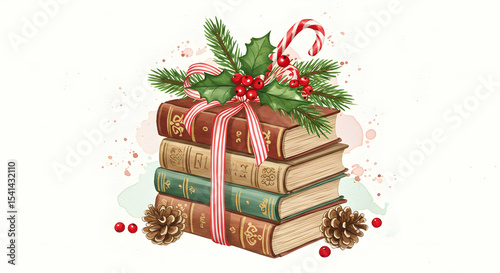 Christmas Book Stack Festive Holiday Gift Reading Season