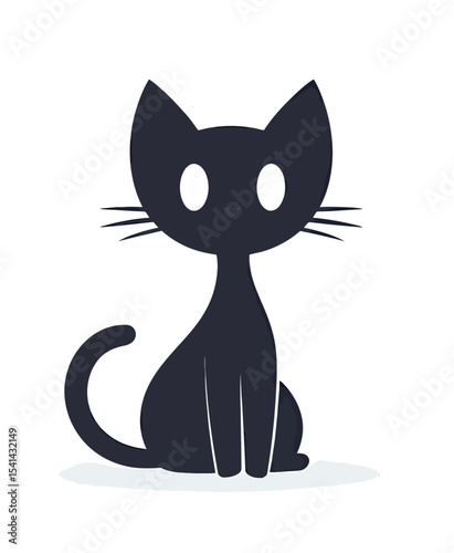 Cute black cat illustration with big eyes and a playful expression.