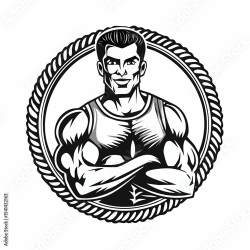 Strong Muscular Men Logo Design Vector Image Isolated on white background.