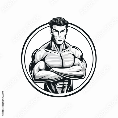 Strong Muscular Men Logo Design Vector Image Isolated on white background.