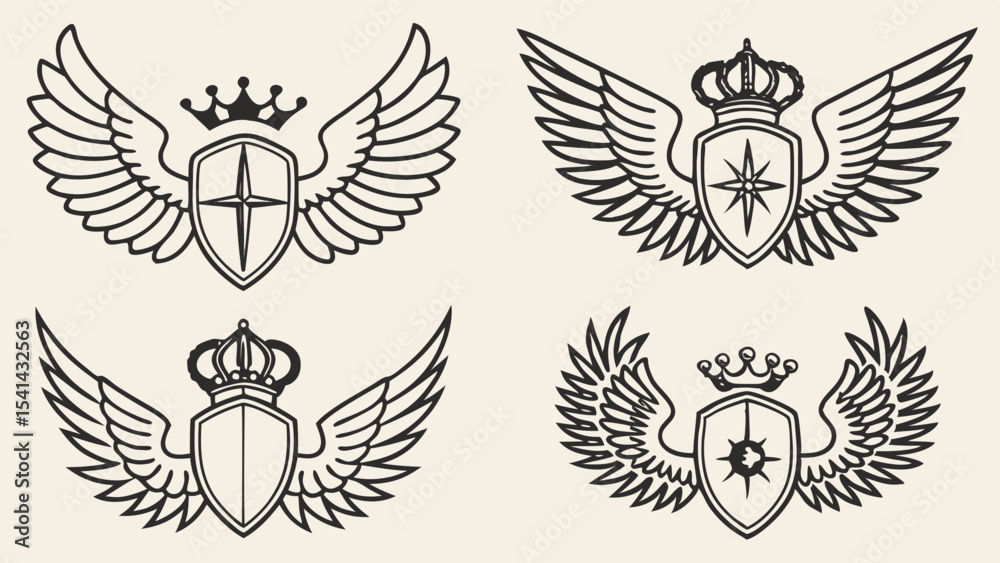 Generated AI Winged Shield & Crown Emblems Royalty-Free Vector Graphics Generated AI Winged Shield & Crown Emblems Royalty-Free Vector Graphics