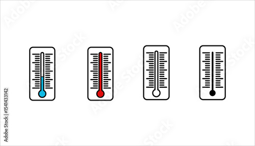 Thermometer icon. Hot, cold temperature vector. Warm, freeze weather. Celsius, fahrenheit degree.
