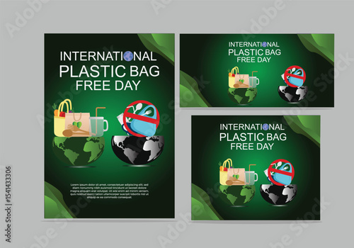 international plastic bag free day Vector illustration graphic design. Flyer backgrounds, banner, card, poster, template set.