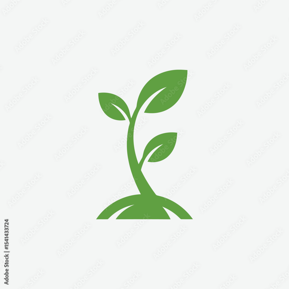 Obraz premium Stylized green plant logo with symmetrical leaves and floral motif on white background. Perfect for eco-friendly, nature, organic, and wellness branding.