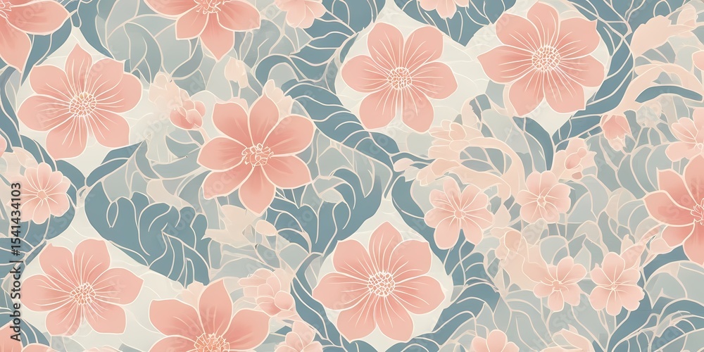 Korean Hanbok-Inspired Seamless Pattern with Floral and Geometric Motifs