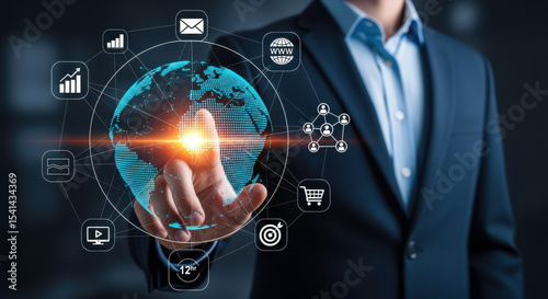 Global business network technology digital marketing strategy connection concept world wide web