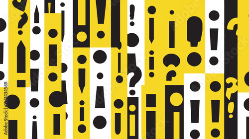 Abstract symbols display pattern within graphic yellow field contrasting strongly