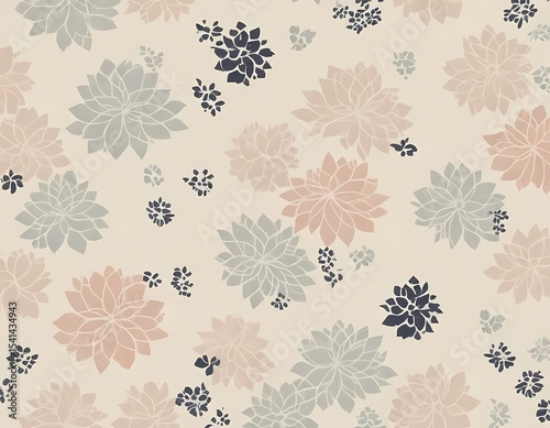 Korean Hanbok-Inspired Seamless Pattern with Floral and Geometric Motifs