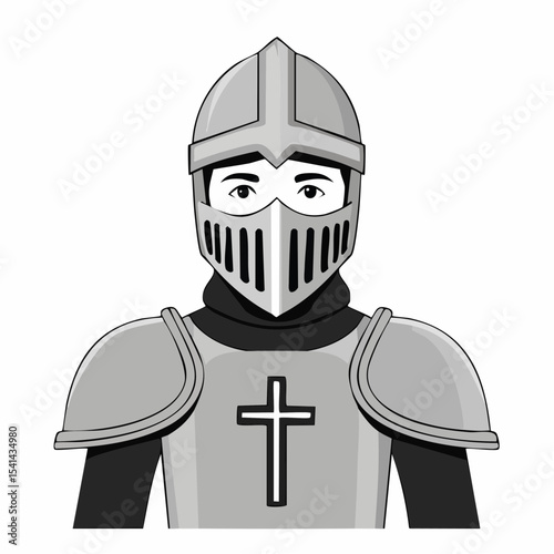 Crusade Knight Image Vector. Crusader knight illustration Black and White Image vector.