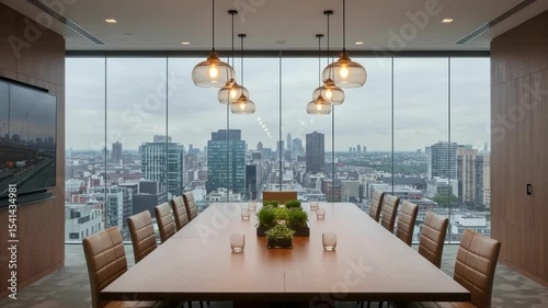 Modern Conference Room with City Skyline View for Corporate Meetings and Events