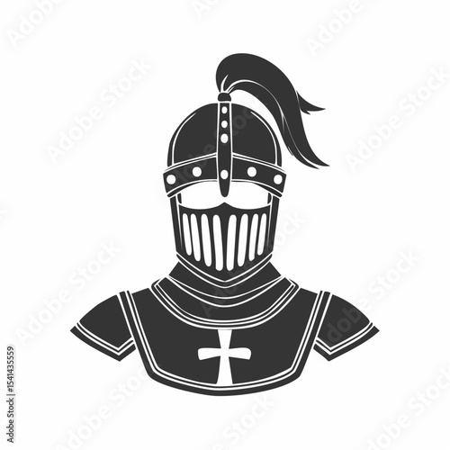 Crusade Knight Image Vector. Crusader knight illustration Black and White Stock vector.