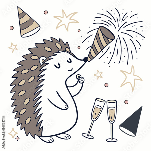 Whimsical Hedgehog feeling Gentle in a New Year celebration setting with holding a lollipop – colored in Midnight Sparkle