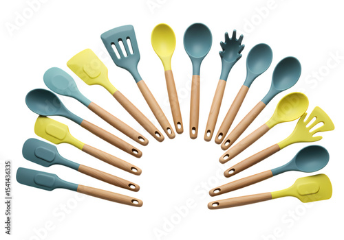 Vibrant Silicone Kitchen Utensil Set A Colorful Collection for Cooking isolated on transparent baackground