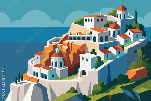 Old town on the island of Santorini, Greece. Vector illustration