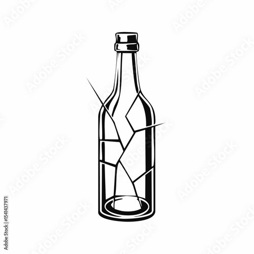 Broken Glass Bottle Sharp Shards Glass Image vector Isolated on white background.