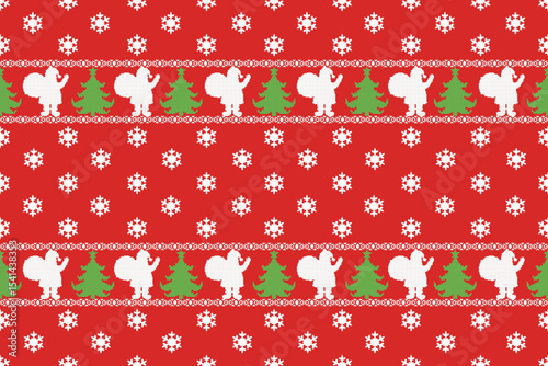Seamless Christmas Pixel Vector Pattern. Bright and Colorful Festive Design for Fabric, Wrapping Paper, Packaging, and Crafts.