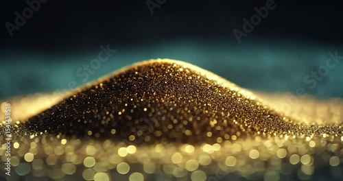 Glimmering golden sand mound with sparkling background
